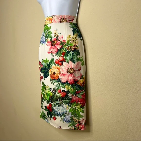 DOLCE & GABBANA Floral Print Knee-Length Pencil Skirt - Sz US 0 / IT 36 - Picture 7 of 11